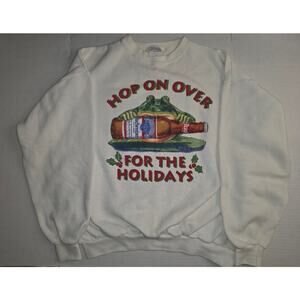 Vintage 90’s Budweiser Hop On Over For The Holidays Frog Christmas Sweater XL